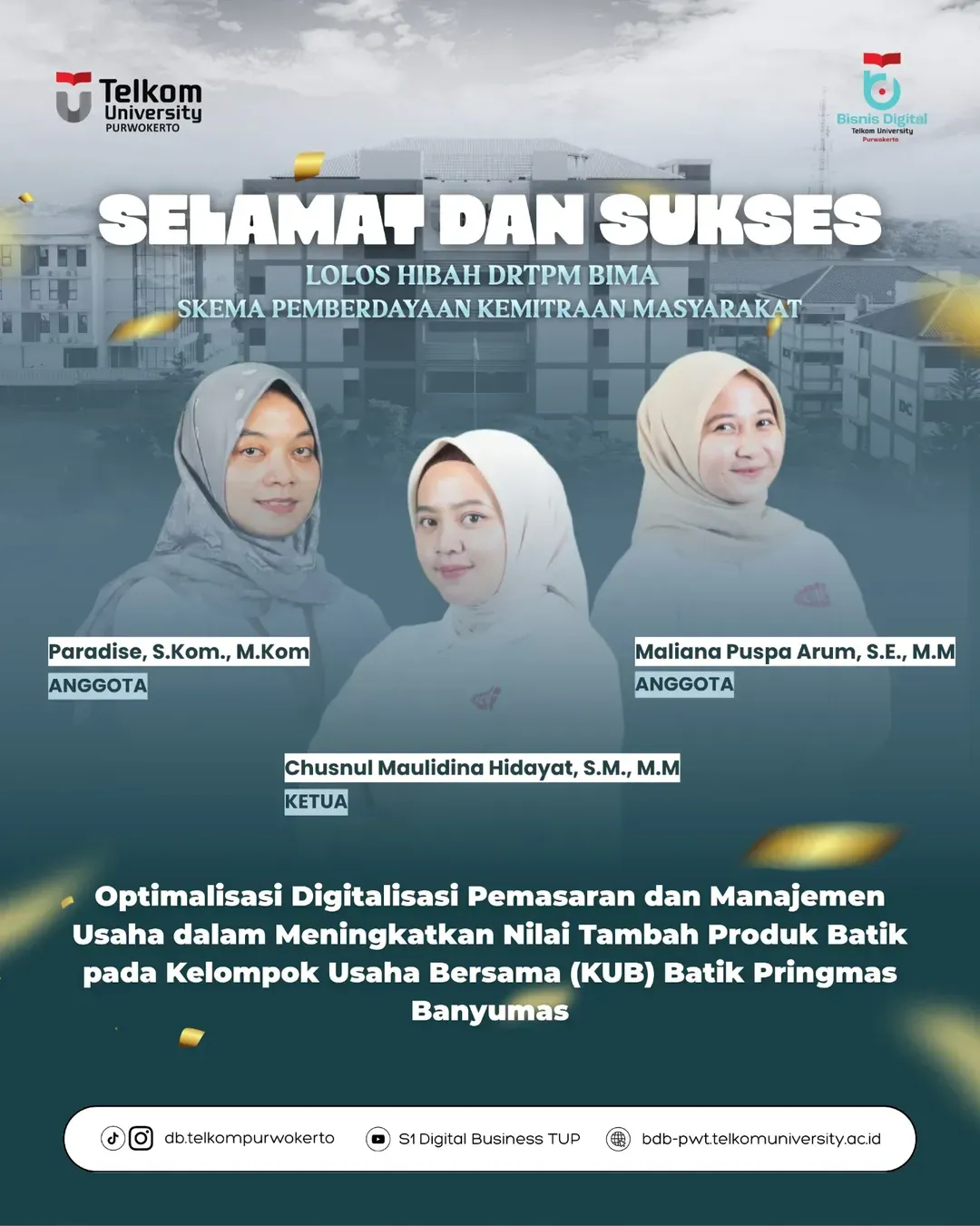 Dosen Telkom University Purwokerto Lolos Hibah DRTPM BIMA, Dorong Digitalisasi UMKM Batik Banyumas
